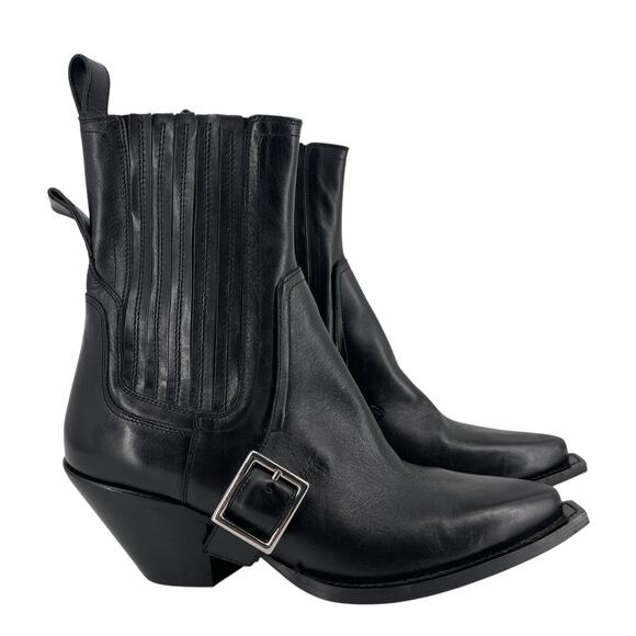 Zara SRPLS Limited Edition Black Leather Cowboy Boots Size 40 EU 9 US - Picture 2 of 13